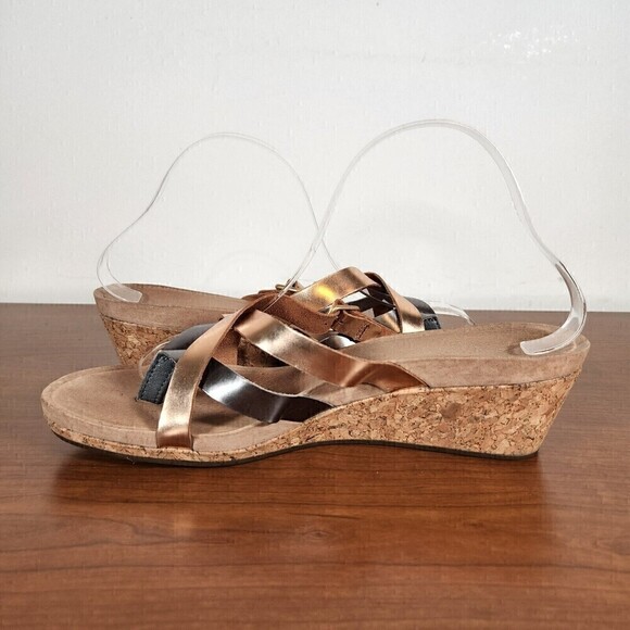 Stylish Women's Wedge Sandals - Bronze and Black - Picture 6 of 12
